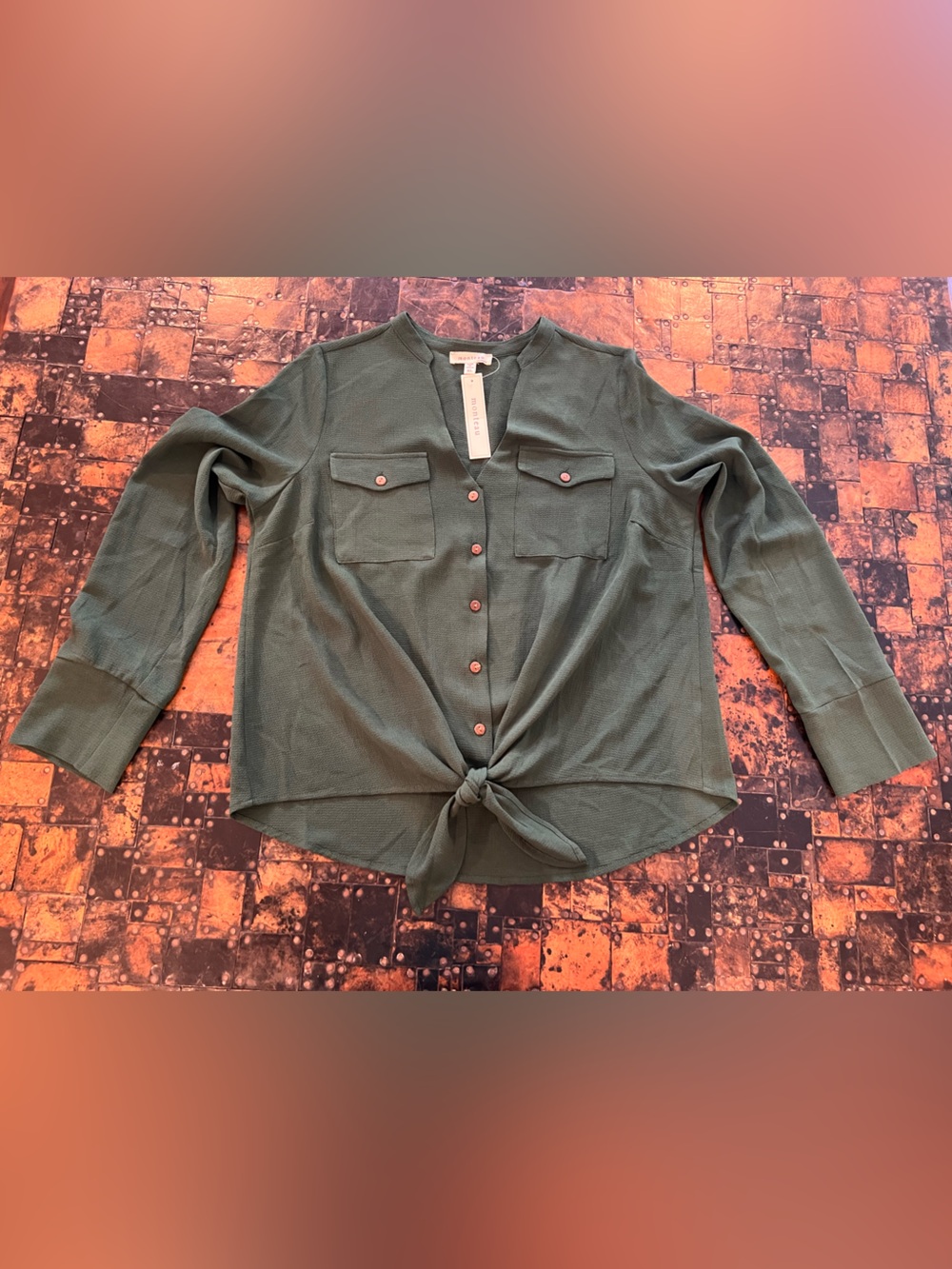 Monteau Emerald Green Tie-Front Button Shirt